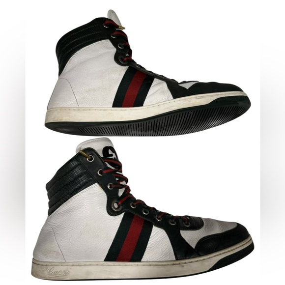 Gucci Vintage High Top Men’s Sneakers Classic Red & Green Size 10.5G - Picture 4 of 8